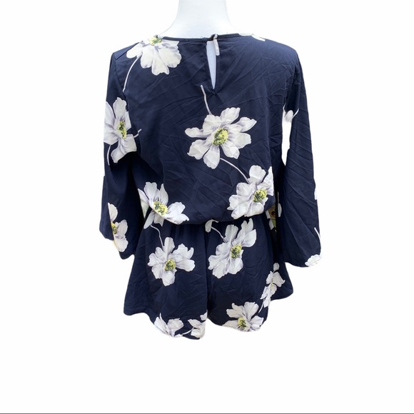Lulus Flow On Navy Blue Floral Print Romper Medium - Picture 11 of 14